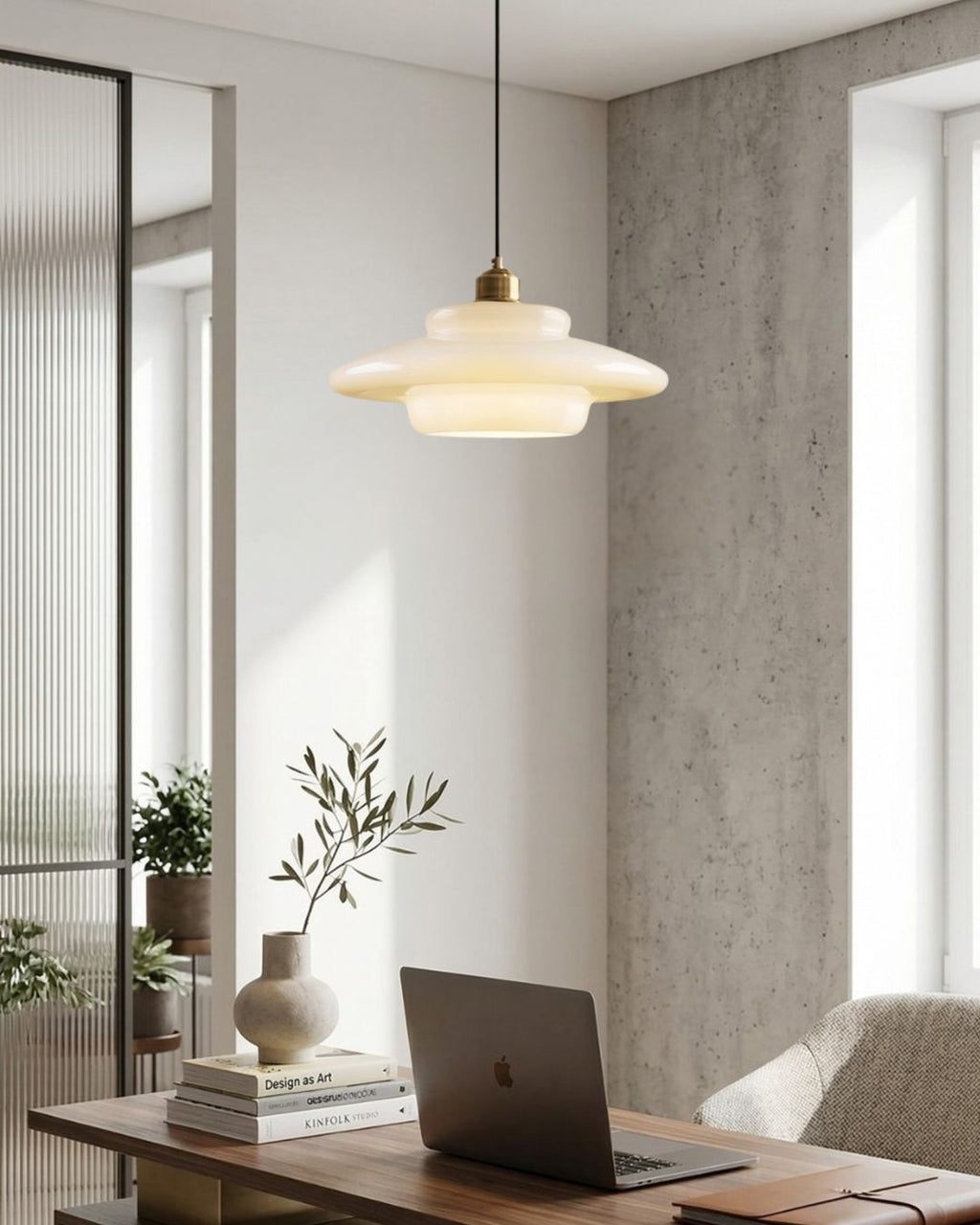 TINA Pendant Lamp | Mid-Century Milk White Glass with Brushed Brass | Modern Dining & Kitchen Lighting | Adjustable | E27 Socket - Lamylie