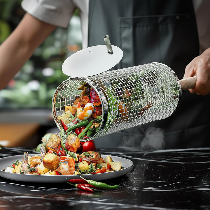 Grillexa rozsdamentes acél grillkosár — perforált kialakítás és megemelt peremek