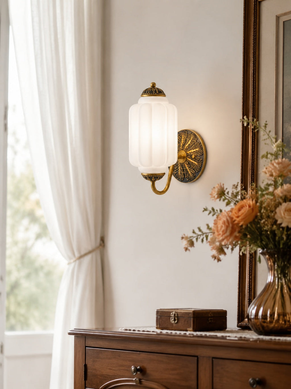 Milk Glass Wall Lamp Eloise for Hall and Bedroom | Vintage Wall Lighting with Milky White Glass - Lamylie