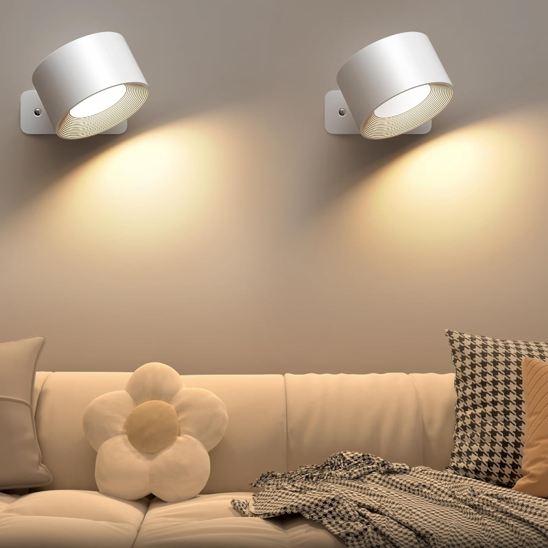 Rechargeable LED Wall Lamp with 360° Rotatable Head – Touch Sensor, Wire-Free Installation - Lamylie