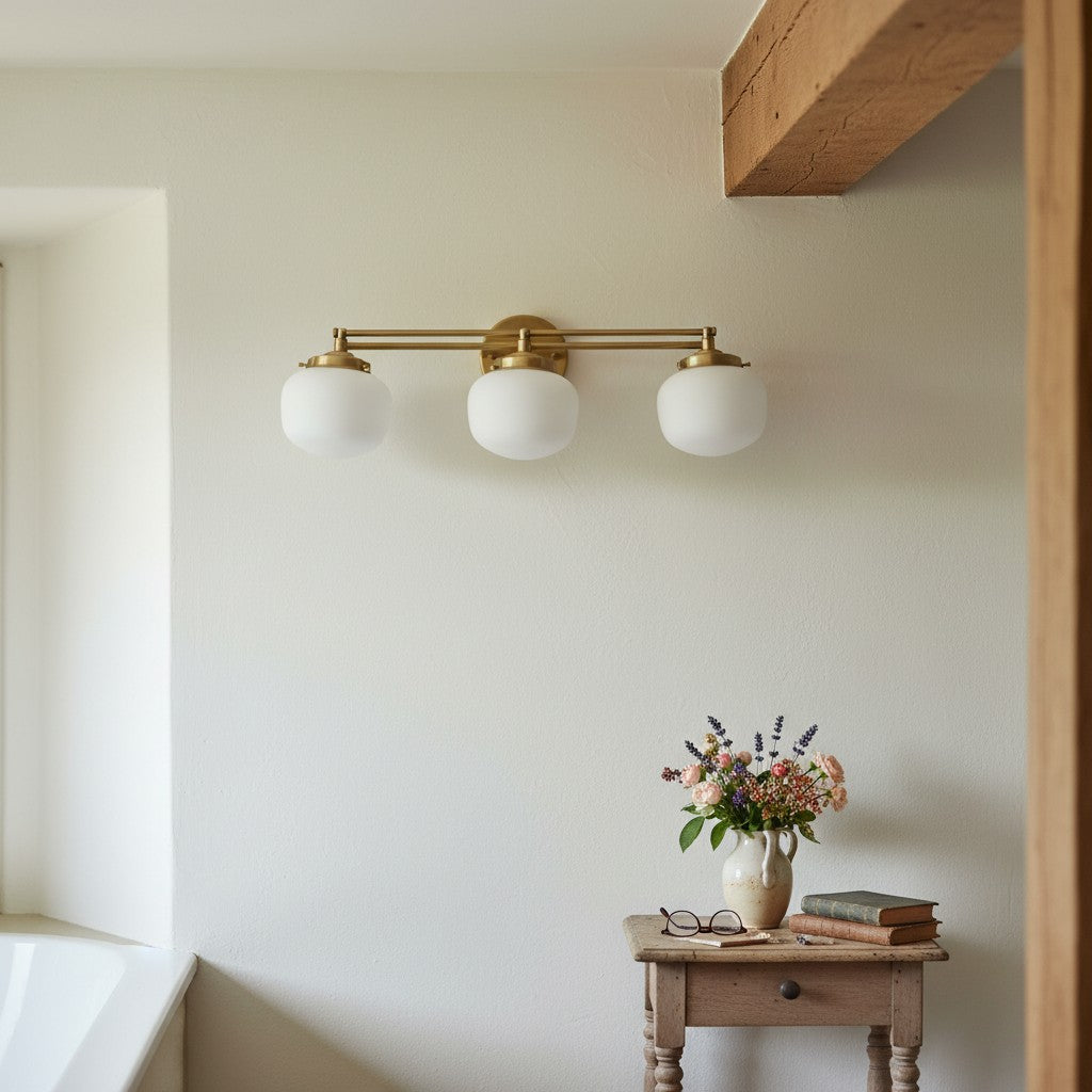Globe Wall Lamp Classic Bathroom Schoolhouse Lighting Matte Opal Glass for Mirror and Sink - Lamylie