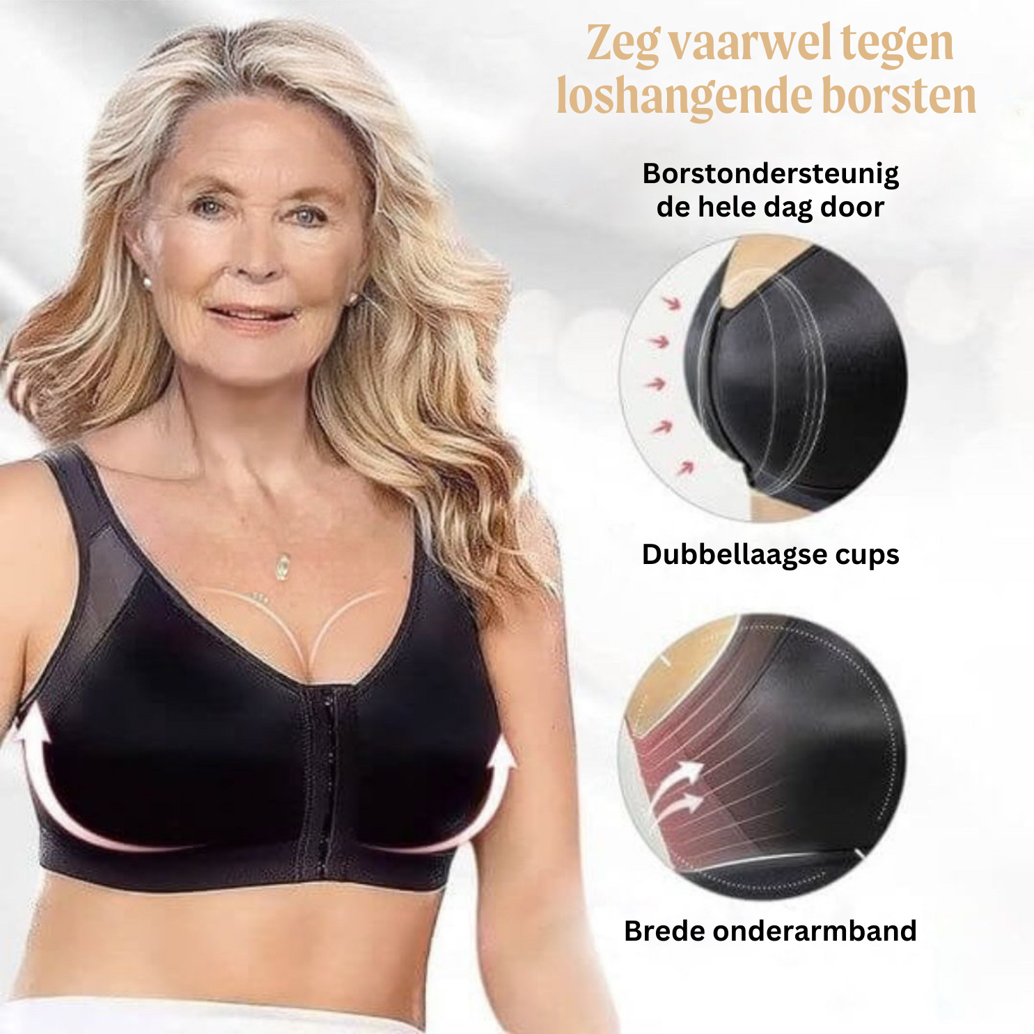 Soutien-gorge confort correcteur de posture à fermeture frontale noir beige blanc - Lamylie