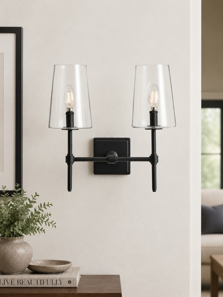 Glass Wall Lamp with Clear Glass | Single to Triple Configuration | Elegant Bathroom Lighting - Lamylie