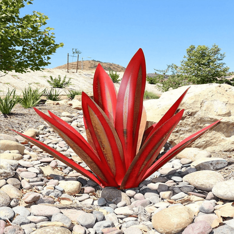 Türkisfarbene Kupfer-Außenskulptur - Metall-Agaven-Gartenleuchte - Lamylie