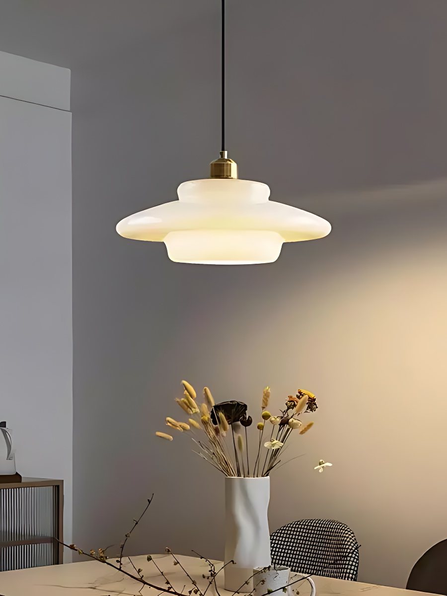 Glas-Pendelleuchte mit geschichtetem Design | Milchig weißes mattiertes Glas für Esszimmer und Wohnzimmer - Lamylie