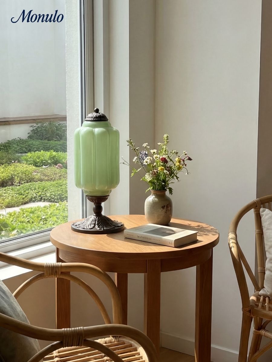 Vintage Glass Table Lamp with Brass or Black Finish - Lamylie