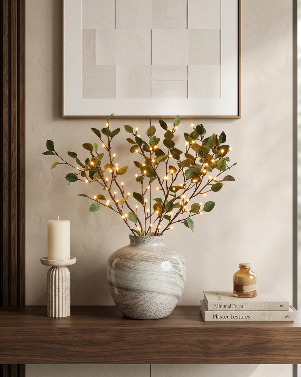 Dekorativer LED-Leuchtzweig mit natürlicher Blütenform 70cm | Flexible Ambientebeleuchtung für Vasen und Kaminsimse - Lamylie