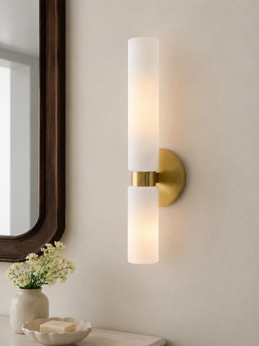 Wandlampe mit doppelten gerippten Glasröhren | Zeitgenössische Wandbeleuchtung für Flur und Eingang - Lamylie