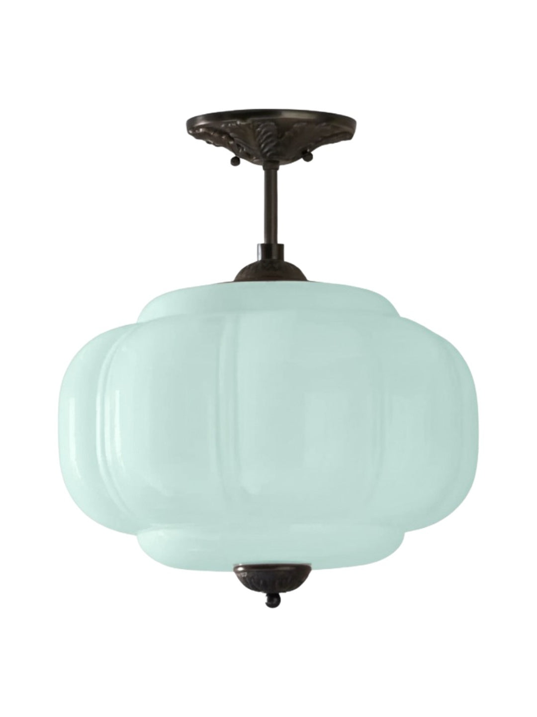Vintage Milk Glass Ceiling Lamp Scalloped Edge White Pink Green Blue Clear Matte Glass Semi-Flush Pendant Lamp Brass Black Finish - Lamylie