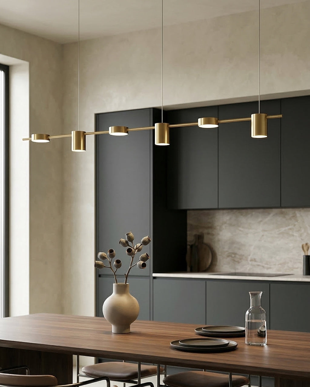 Linear LED Pendant Lamp Helios | Modern Lighting with Metal and Acrylic for Dining Room and Living Room - Lamylie