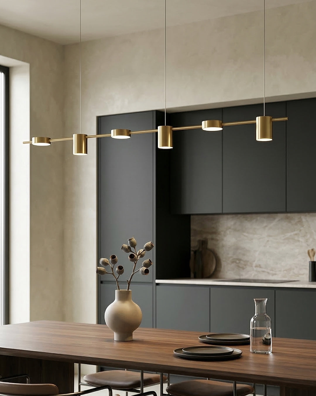 Linear LED Pendant Lamp Helios | Modern Lighting with Metal and Acrylic for Dining Room and Living Room - Lamylie
