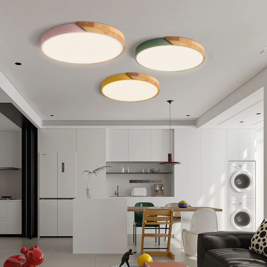Minimalistyczna lampa sufitowa z drewna i akrylu | Skandynawski design do salonu i sypialni | Energooświetlne światło LED | Łatwy montaż – Lamylie