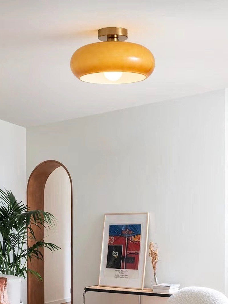 Ceiling Lamp Glass Disc Bauhaus Design Brass or Chrome Orange Yellow or White Glass Retro Stylish Lighting - Lamylie