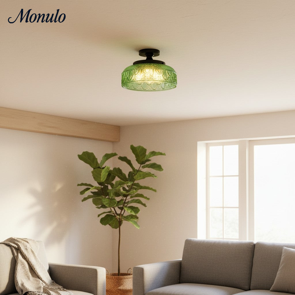 Ribbed Glass Ceiling Lamp with Metal Fixture | Minimalist Lighting for Bedroom and Hallway - Lamylie
