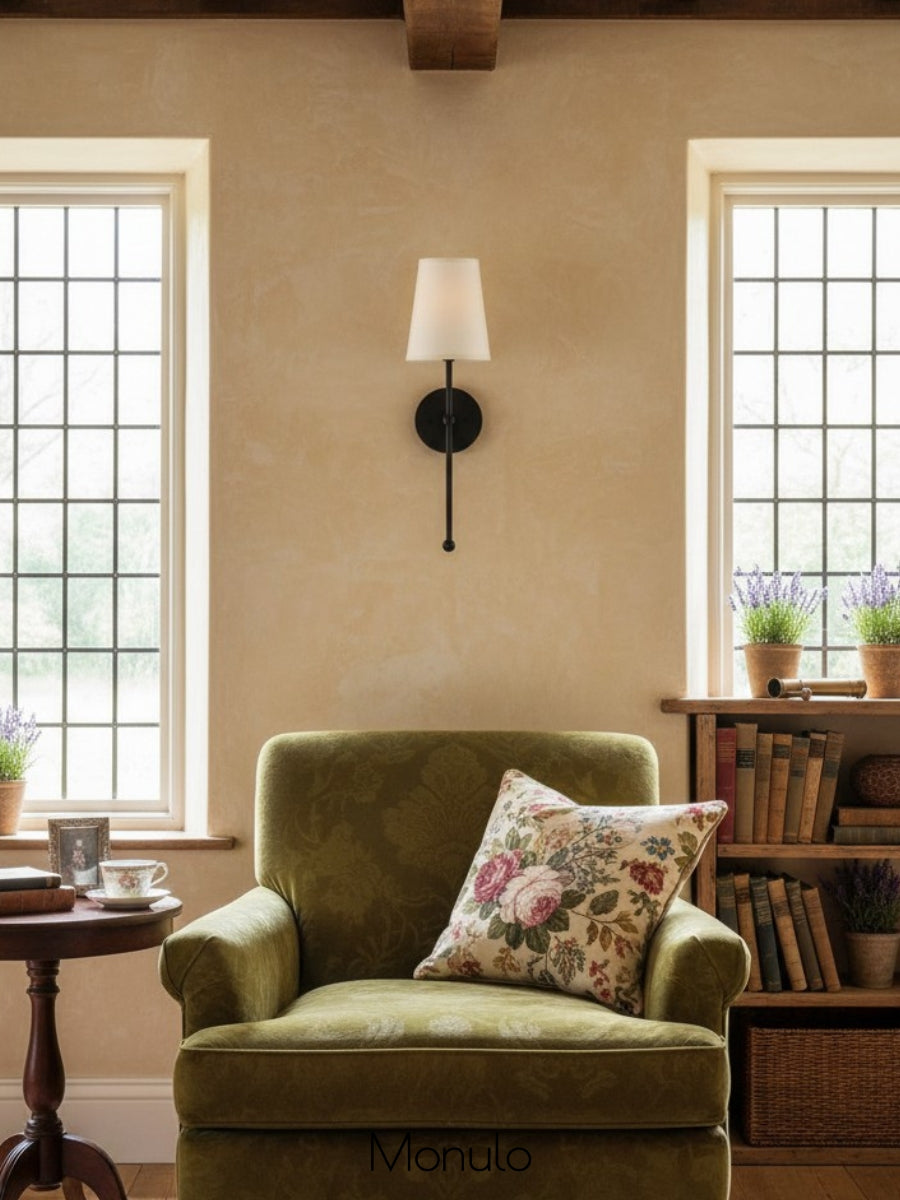 Rowan Wall Lamp Brass Fabric Shade Scandinavian Living Room Bedroom Lighting 15x53cm - Lamylie