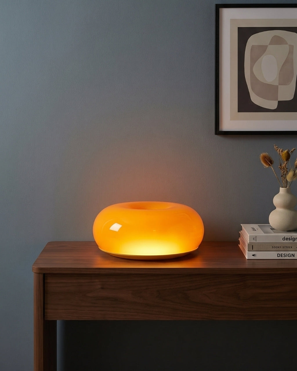 NARA Skulpturale Donut-Lampe mit 3 Farbtemperaturen | Dimmbar Glas-Tischlampe Bauhaus-Design Touch-Steuerung Wandmontierbar Ambientebeleuchtung - Lamylie