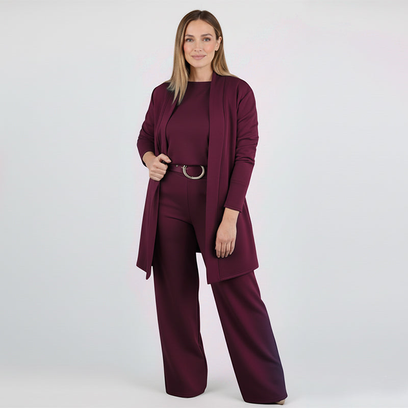 GlideFlex – Elegant Three-Piece Knit Set with Longline Cardigan - Lamylie