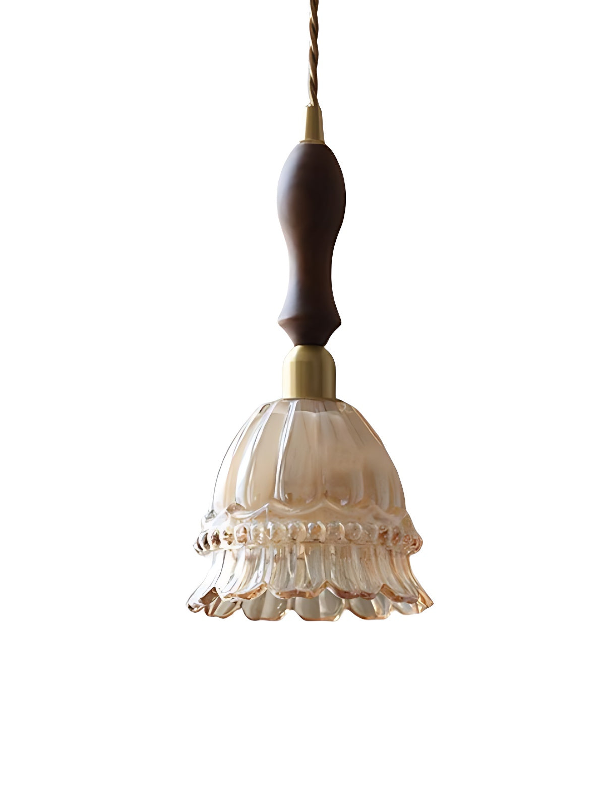 French Country Pendant Lamp Glass Shade Jellyfish Design Transparent or Amber with Walnut Handle Ambient Lighting Dining Room Elegant Ceiling Lamp - Lamylie