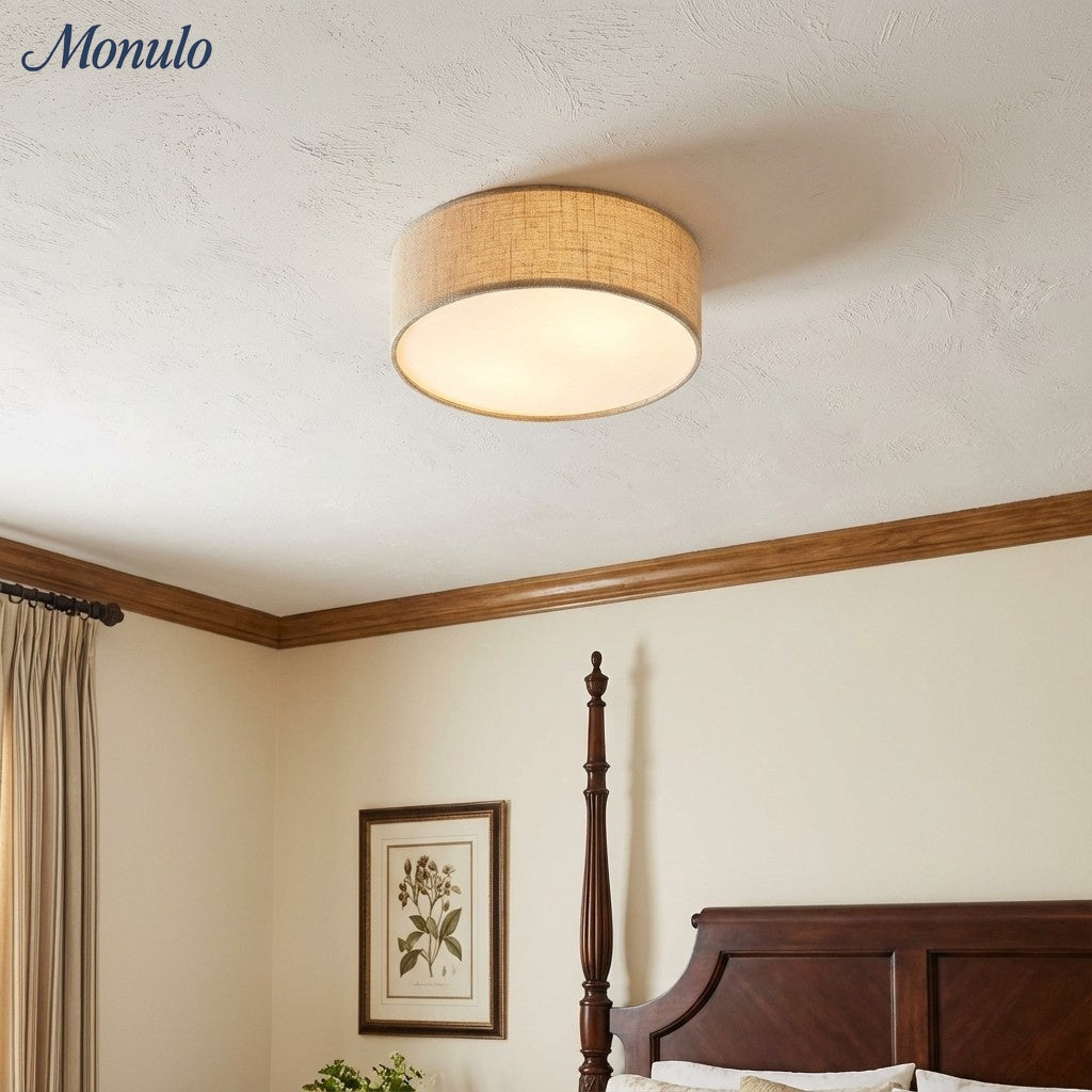 Ceiling Lamp with Linen Shade | Drum Shape Ø30/45cm | Modern Scandinavian Design | Elegant Lighting for Living Room Bedroom Dining Room - Lamylie