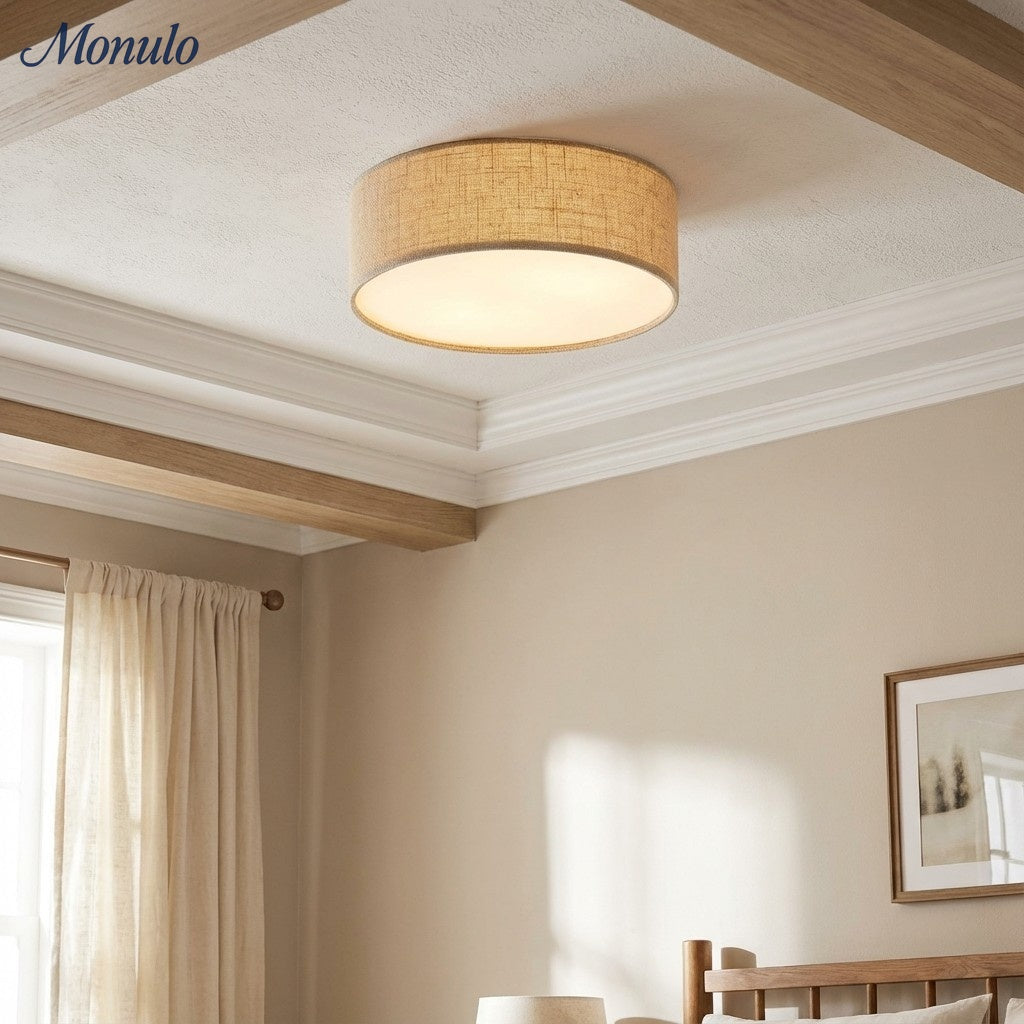 Ceiling Lamp with Linen Shade | Drum Shape Ø30/45cm | Modern Scandinavian Design | Elegant Lighting for Living Room Bedroom Dining Room - Lamylie