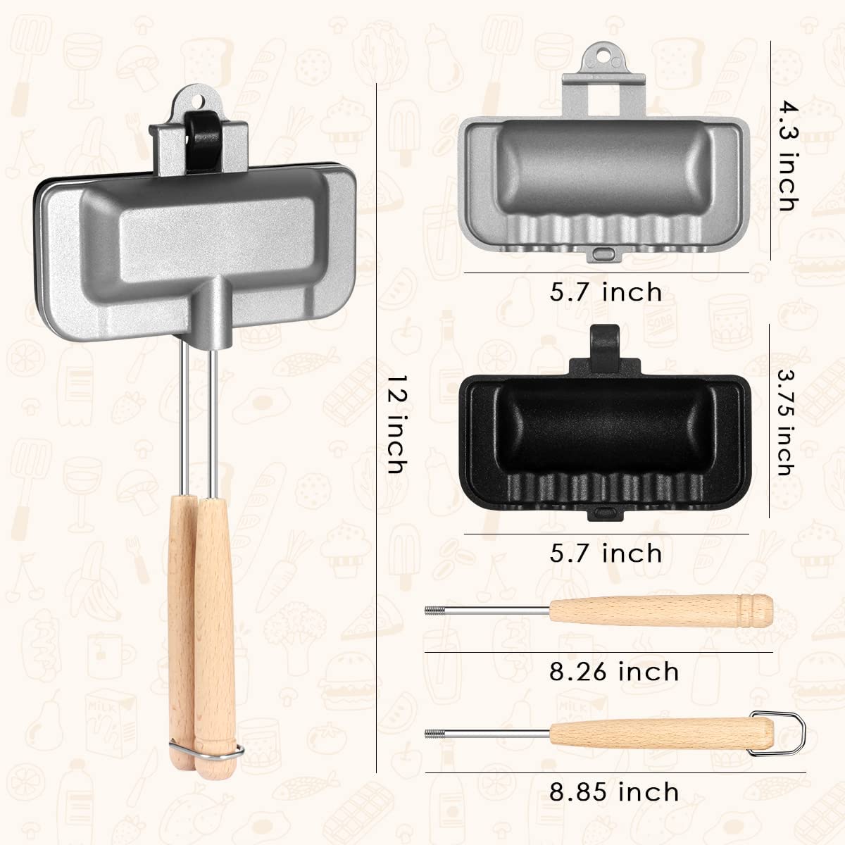 Dobbeltsidig sandwichpanne | Slippbelegg i aluminium for rask tilberedning | 30.5 cm – Lamylie