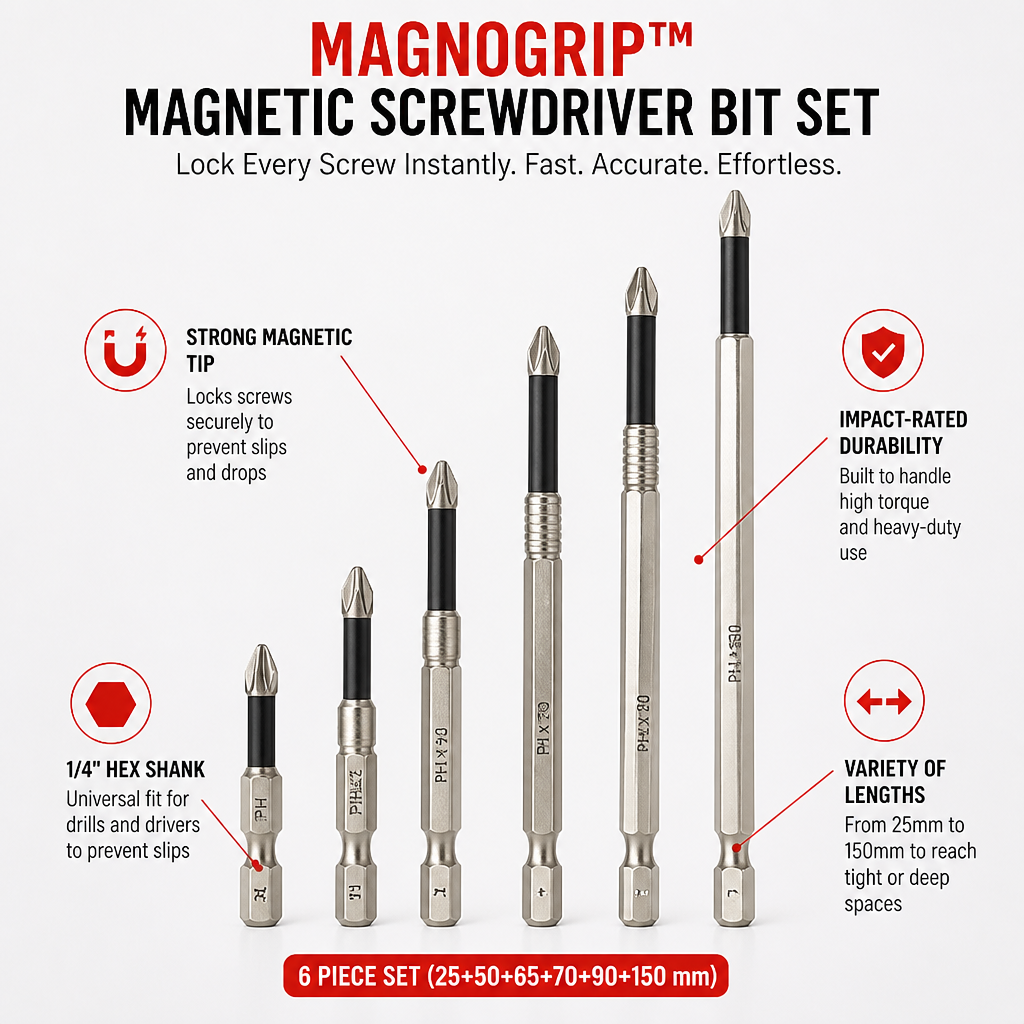 MagnoGrip Magnetischer Schrauber-Bit-Satz – Jede Schraube sofort sicher fixieren für makellose, stressfreie Projekte – Lamylie