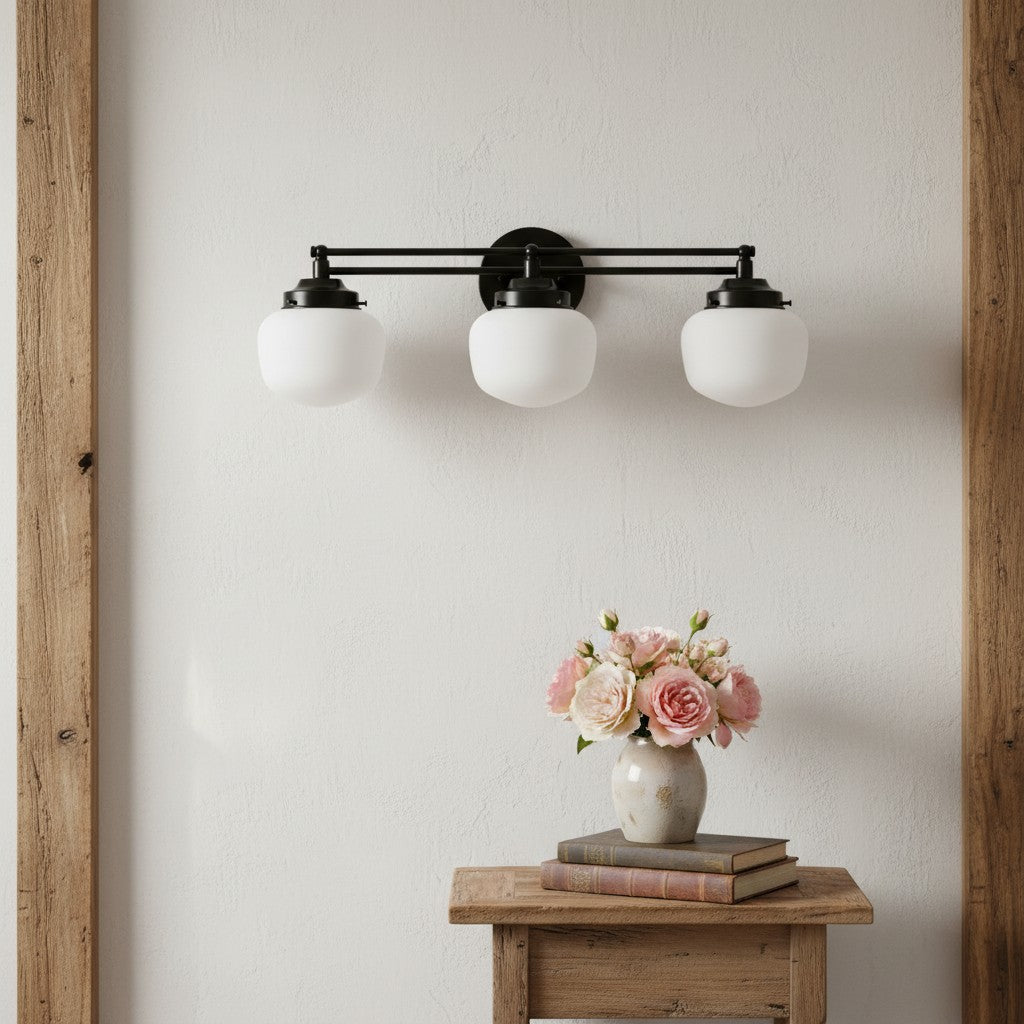 Globe Wall Lamp Classic Bathroom Schoolhouse Lighting Matte Opal Glass for Mirror and Sink - Lamylie