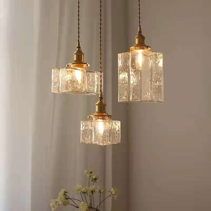 Vintage Pendelleuchte mit welligem Glas & Eisenfassung | Quadratisch/Rechteckig | Skandinavisches Design für Wohnzimmer - Lamylie