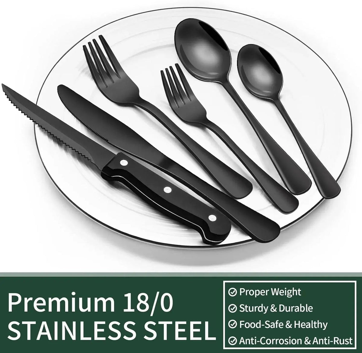 Besteckset | 24-teiliges Design in Mattschwarz | Inklusive Steakmesser | CutleryCraft - Lamylie