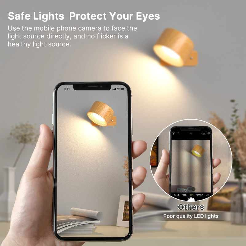 Rechargeable LED Wall Lamp with 360° Rotatable Head – Touch Sensor, Wire-Free Installation - Lamylie