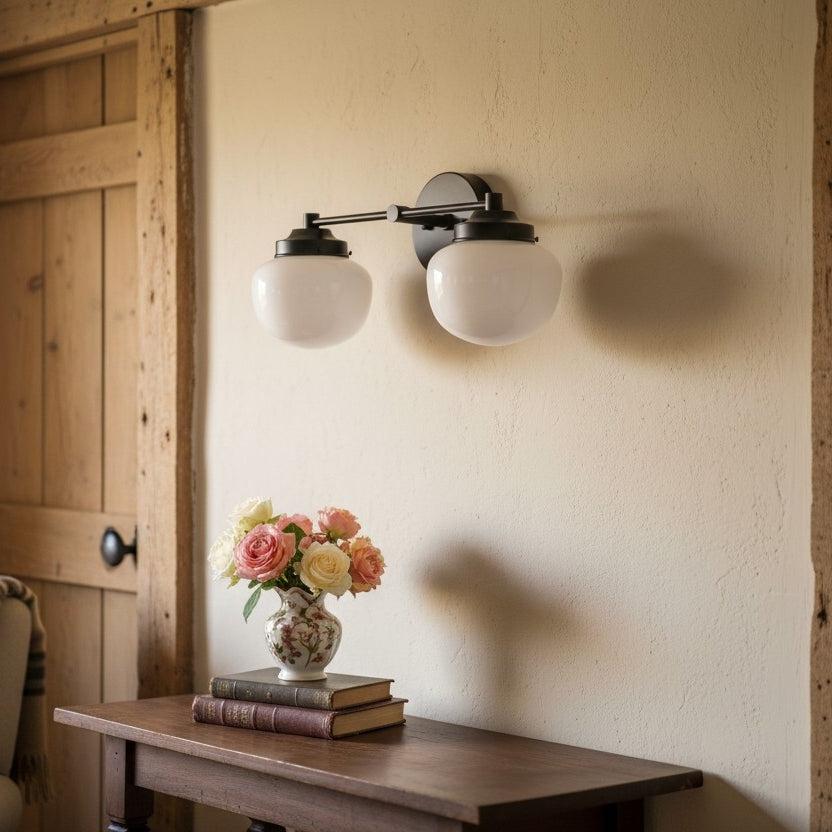 Globe Wall Lamp Classic Bathroom Schoolhouse Lighting Matte Opal Glass for Mirror and Sink - Lamylie