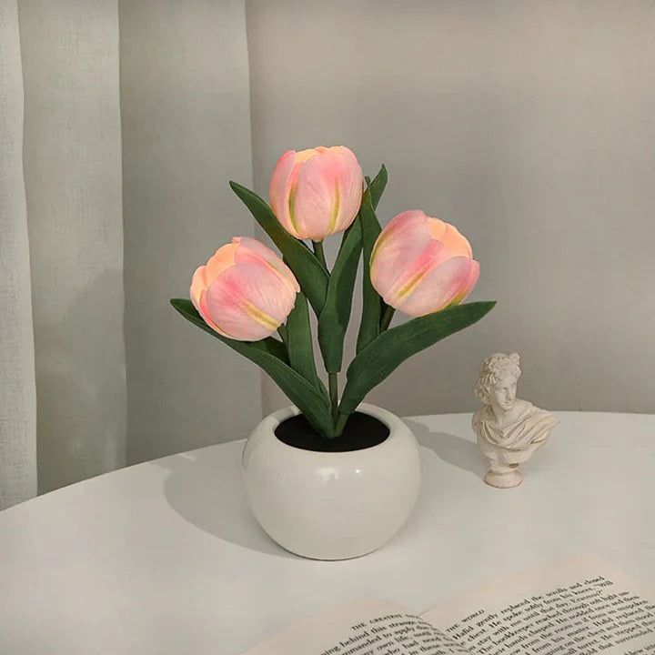 Tulip LED Desk Lamp in Ceramic Vase – Warm Ambient Light - Lamylie