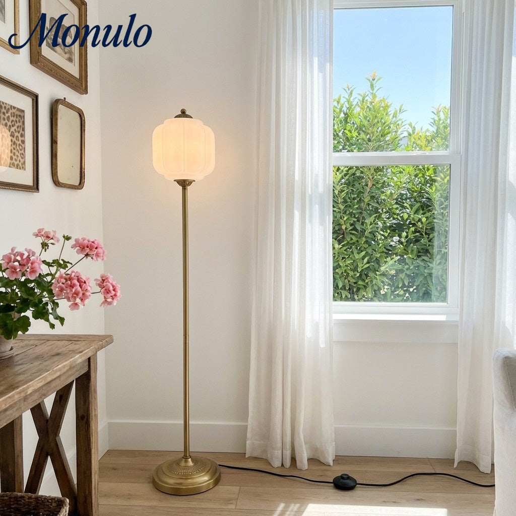 Decorative Glass Pumpkin Floor Lamp Retro Organic Style Living Room Standing Lamp - Lamylie