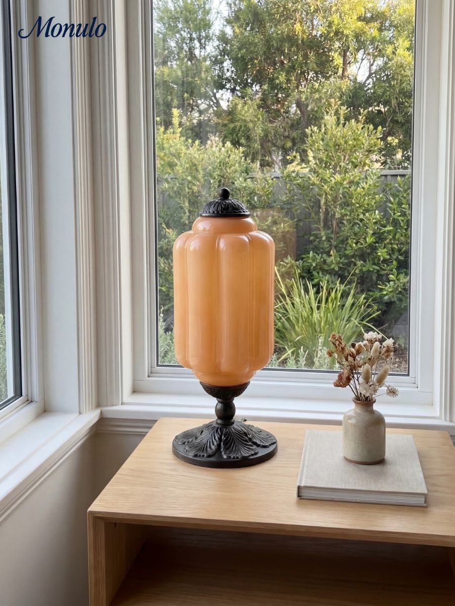 Vintage Glass Table Lamp with Brass or Black Finish - Lamylie