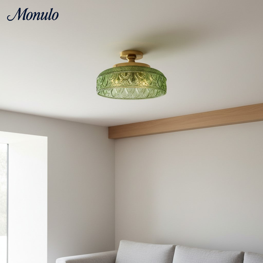 Ribbed Glass Ceiling Lamp with Metal Fixture | Minimalist Lighting for Bedroom and Hallway - Lamylie