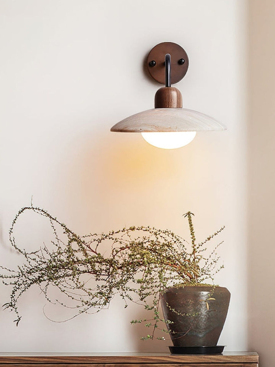 Travertine Wall Lamp Minimalist Disc Design Natural Stone Lighting for Living Room Bedroom Hall Modern Interior Wall Lighting with Warm Light - Lamylie