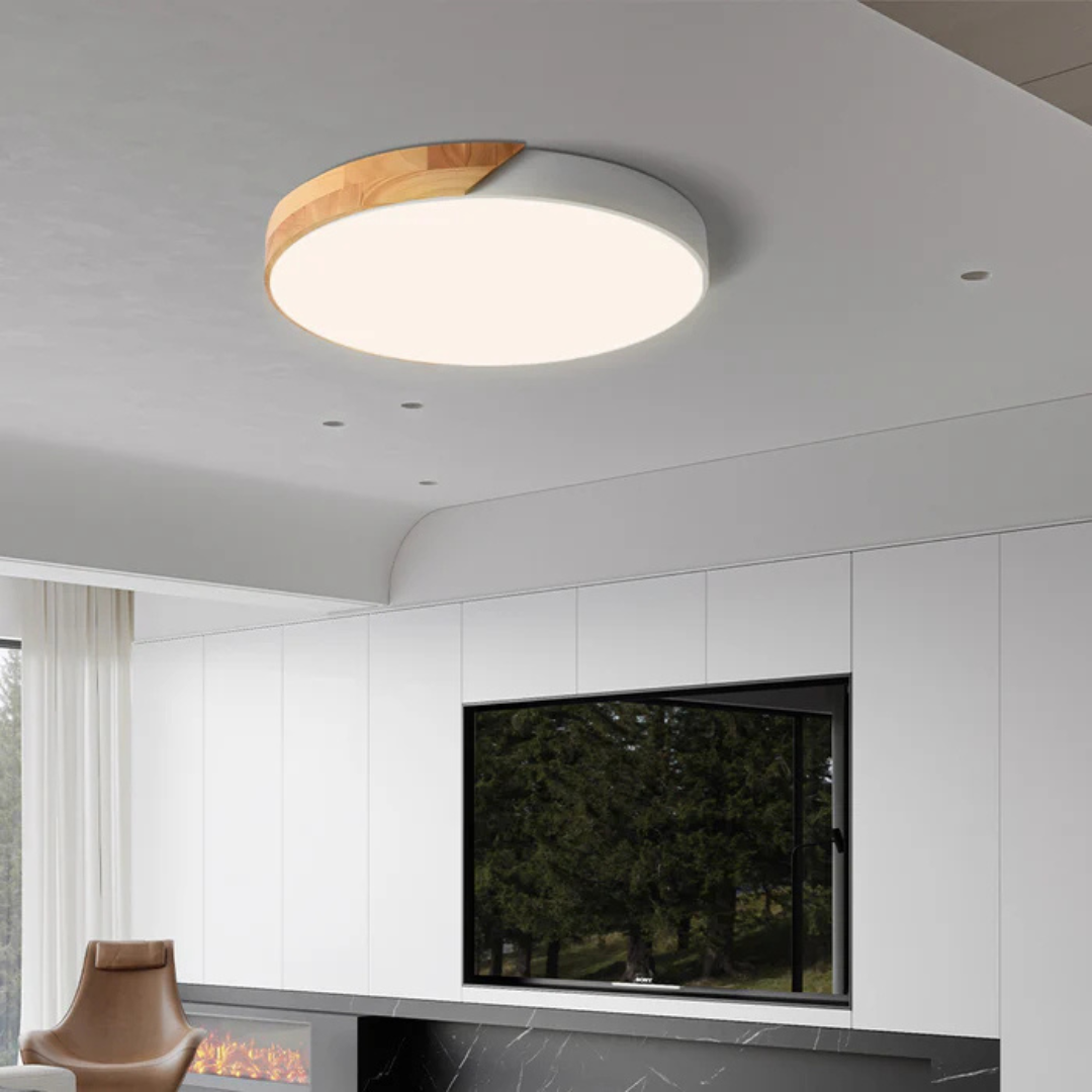 Minimalistyczna lampa sufitowa z drewna i akrylu | Skandynawski design do salonu i sypialni | Energooświetlne światło LED | Łatwy montaż – Lamylie