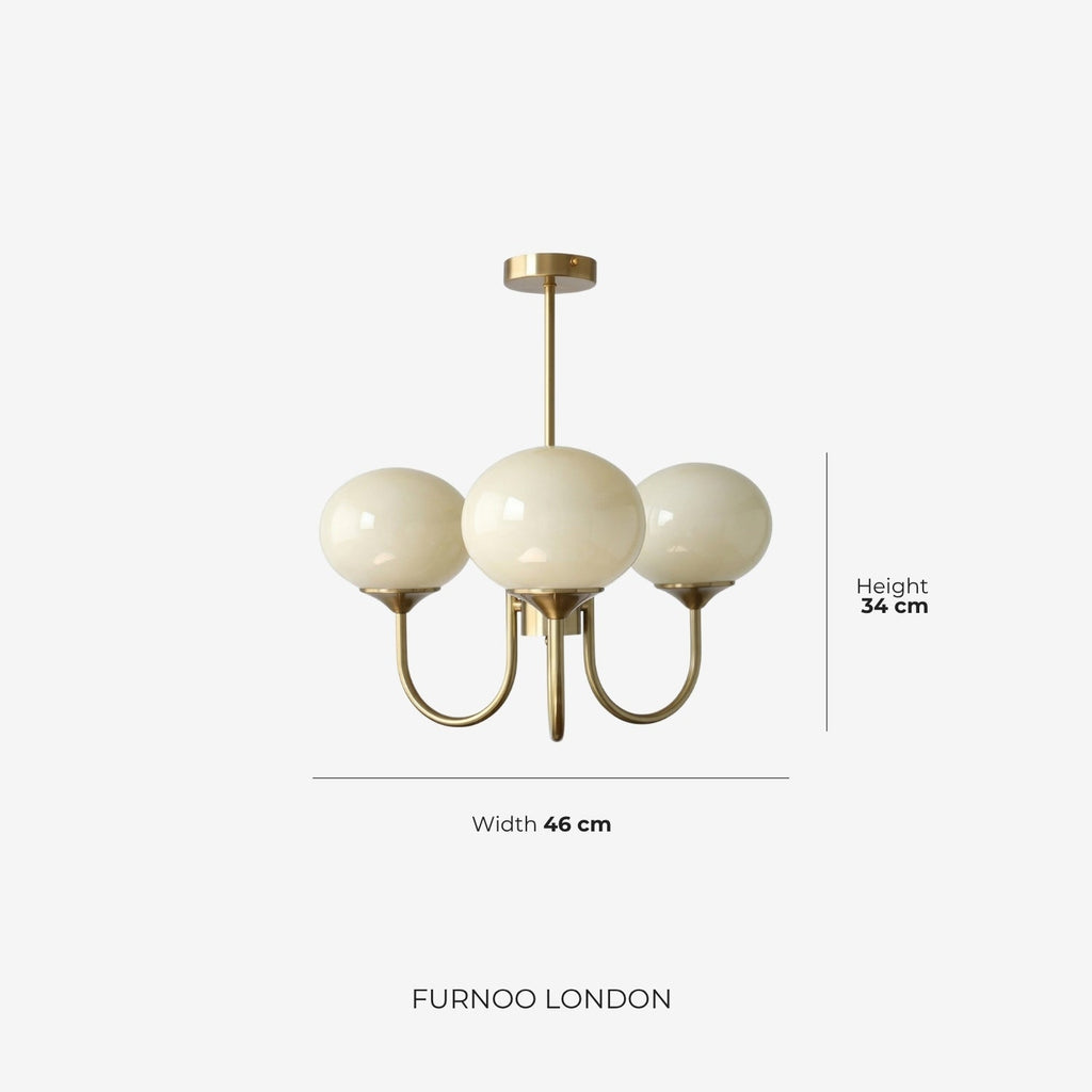 Mid-Century Glass Chandelier with Globe Shades and Polished Metal Finish | Available in Copper and Chrome with Colored Glass | 3 or 5 Arms with Adjustable Rod System - Lamylie