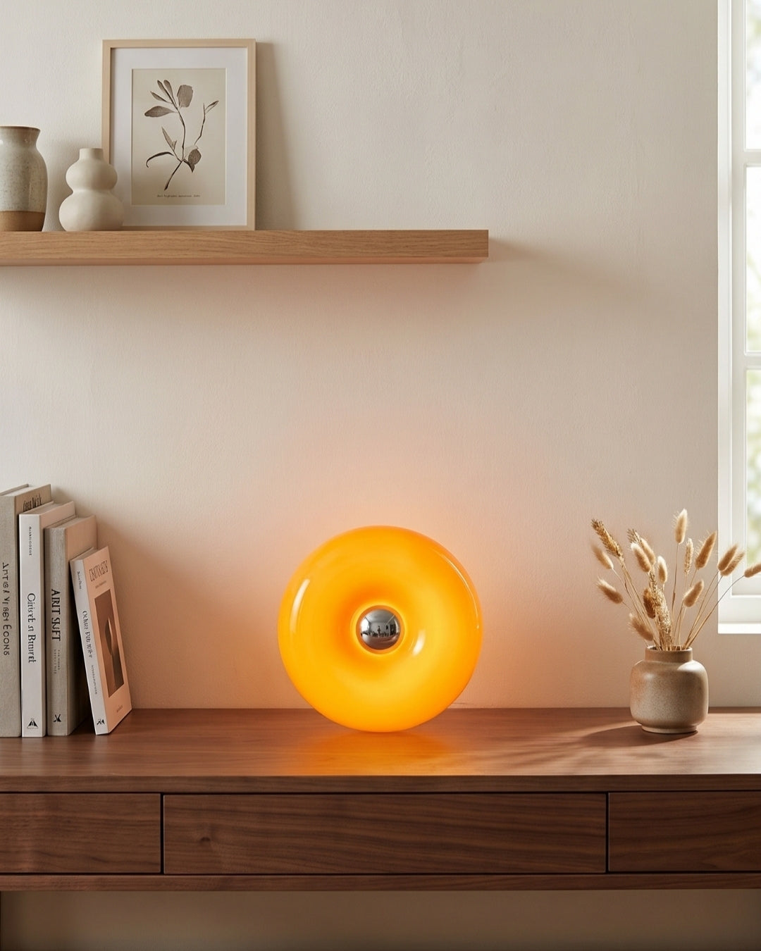 NARA Skulpturale Donut-Lampe mit 3 Farbtemperaturen | Dimmbar Glas-Tischlampe Bauhaus-Design Touch-Steuerung Wandmontierbar Ambientebeleuchtung - Lamylie