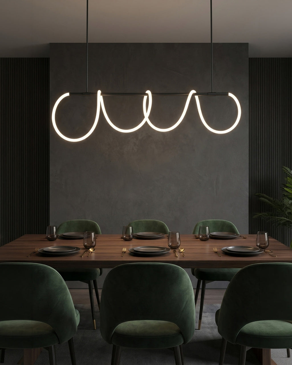 LED Design Pendelleuchte mit schwarzer Satin-Metallkordelstruktur 100 cm Dimmbar Warmweiß Modernes Interieur Esszimmer Kücheninsel - Lamylie