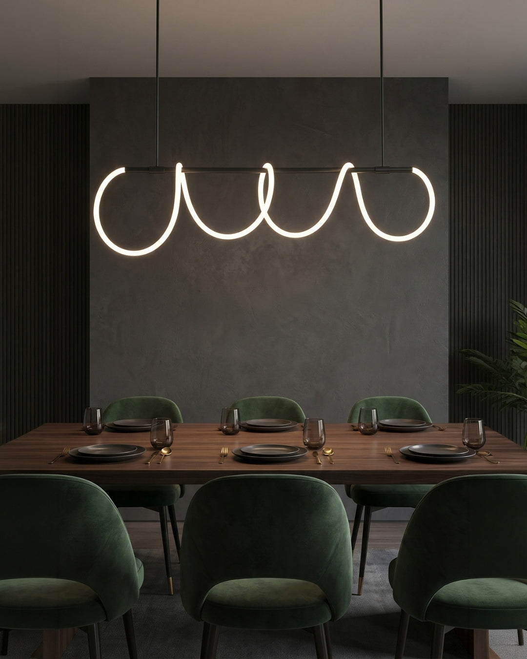 LED Design Pendelleuchte mit schwarzer Satin-Metallkordelstruktur 100 cm Dimmbar Warmweiß Modernes Interieur Esszimmer Kücheninsel - Lamylie