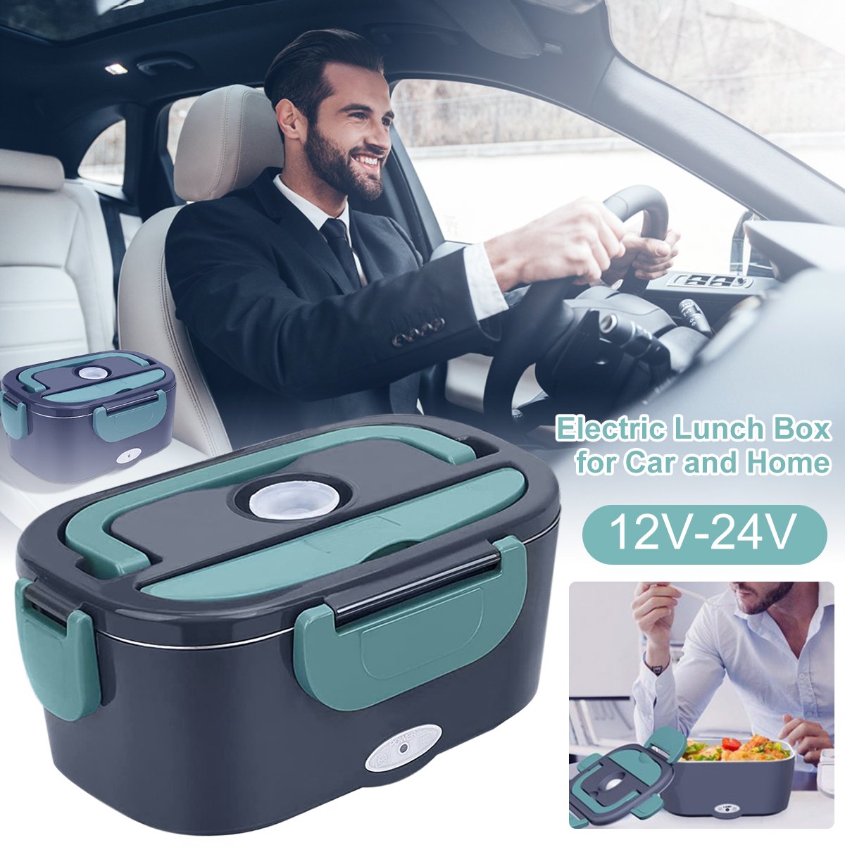 Elektryczny lunchbox z funkcją podgrzewania 1.5L | Ciepłe jedzenie w podróży, samochodzie i domu - Lamylie