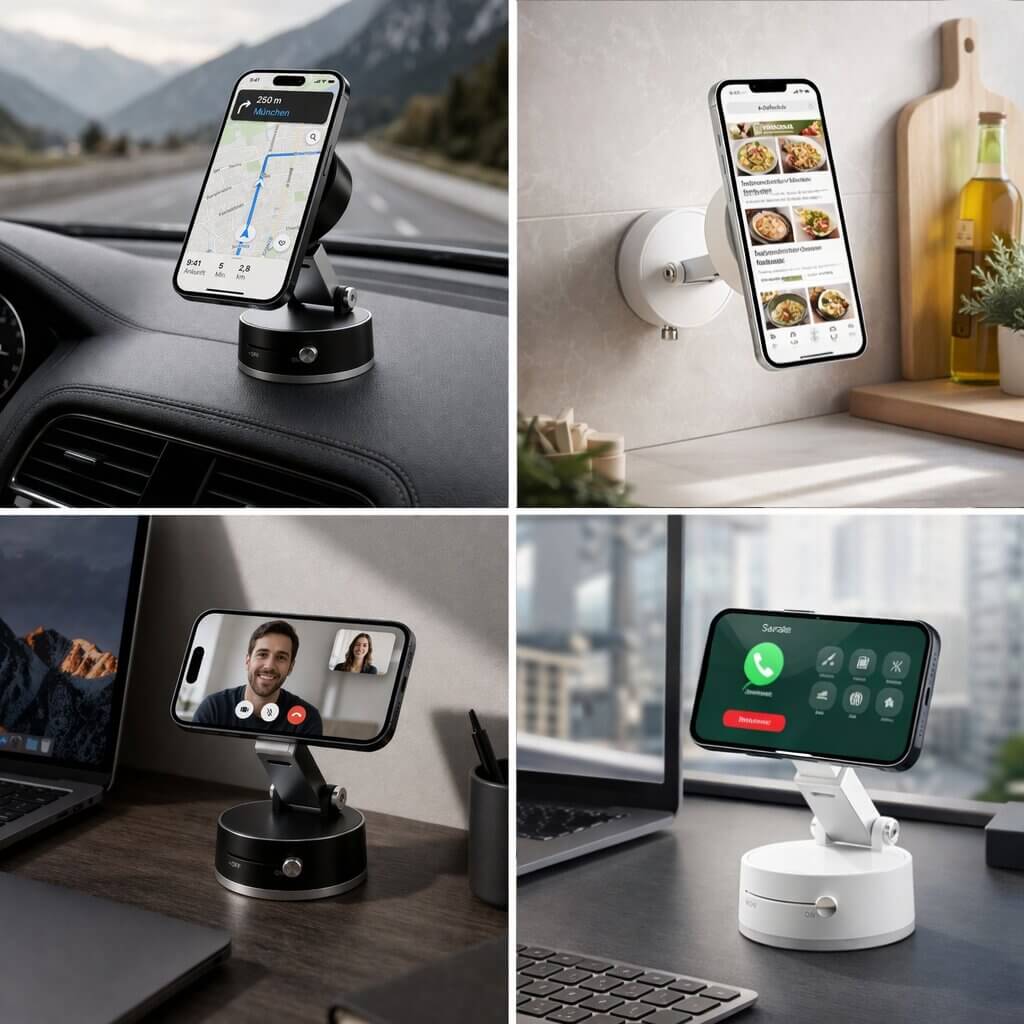 Mobilholder til bil med sugekoppbase | Magnetisk feste | Fleksibel, roterbar og sammenleggbar | Magnevo - Lamylie