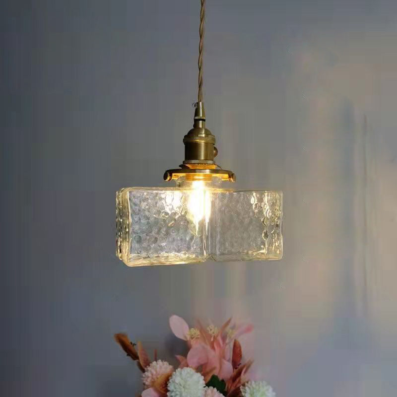 Vintage Pendelleuchte mit welligem Glas & Eisenfassung | Quadratisch/Rechteckig | Skandinavisches Design für Wohnzimmer - Lamylie