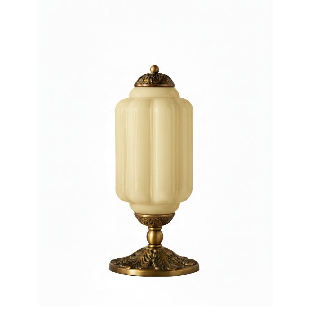 Glass Table Lamp with Scallop Design Vintage Style Bedroom Living Room Accent Lighting Black Brass Frosted Glass - Lamylie