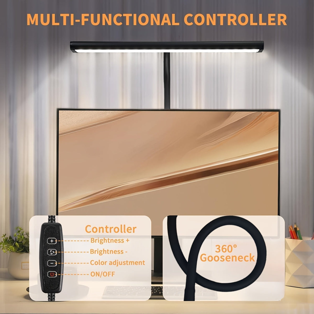 Ευρυγώνιο επιτραπέζιο φωτιστικό Widelux με κλιπ — Έλεγχος θερμοκρασίας 3 χρωμάτων, ασφαλές κλιπ γραφείου
