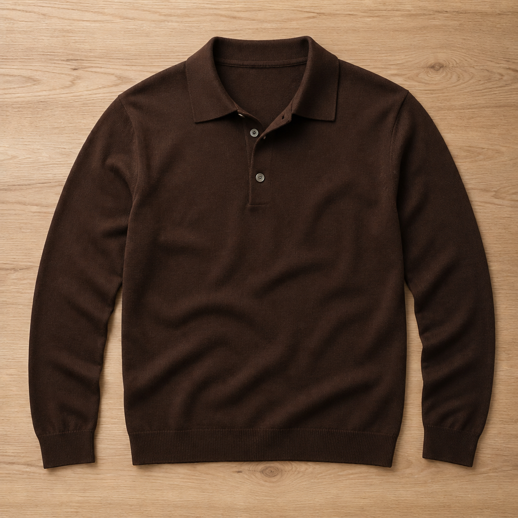 LuxeWave – Feinstrick-Poloshirt mit langen Ärmeln und Drei-Knopf-Leiste - Lamylie