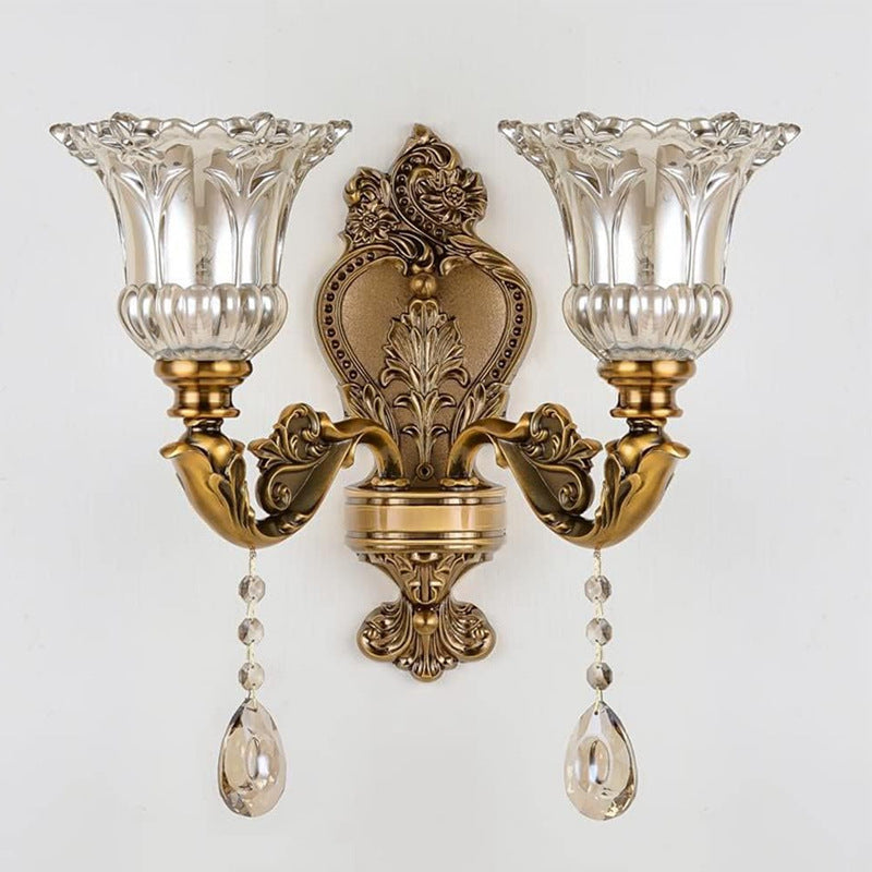 Vintage Gold Glass Double Wall Lamp Classic Warm White Light Indoor Wall Lamp E14 Bedroom Living Room Hall Decorative Lighting Wall Light - Lamylie