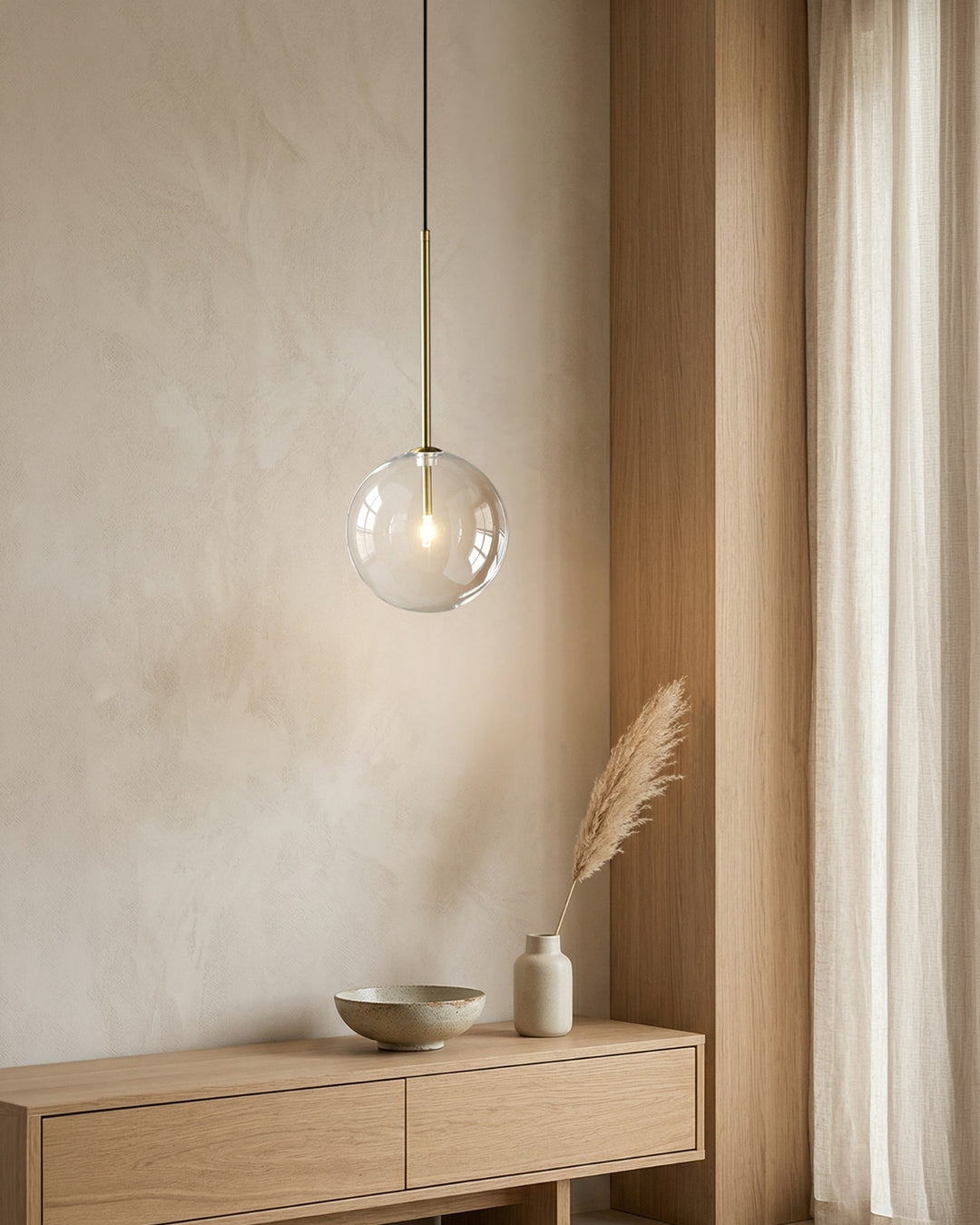 Glass Pendant Lamp Ball Brass Chrome Black Modern Design Warm White 3000K 15cm 20cm 25cm Ceiling Lighting Dining Room - Lamylie