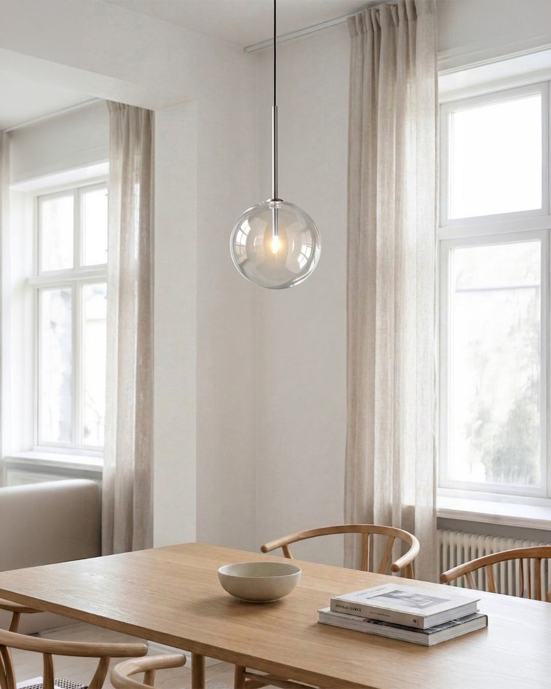 Glas-Pendelleuchte Kugel Messing Chrom Schwarz Modernes Design Warmweiß 3000K 15cm 20cm 25cm Deckenbeleuchtung Esszimmer - Lamylie